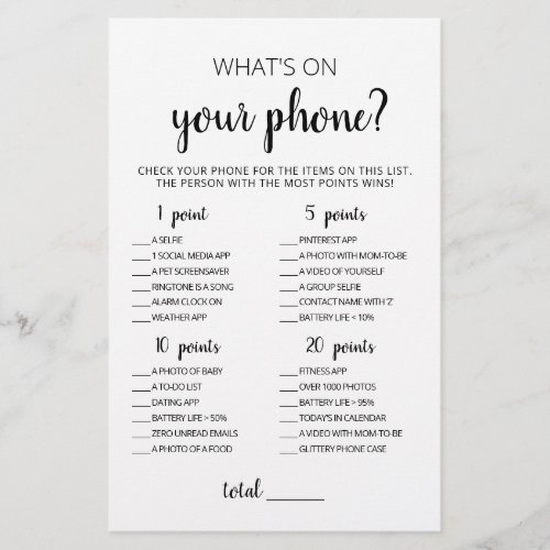 Editable Whats on your phone Baby Shower Game