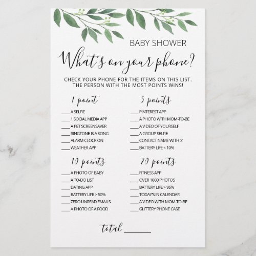 Editable Whats on your phone Baby Shower Game