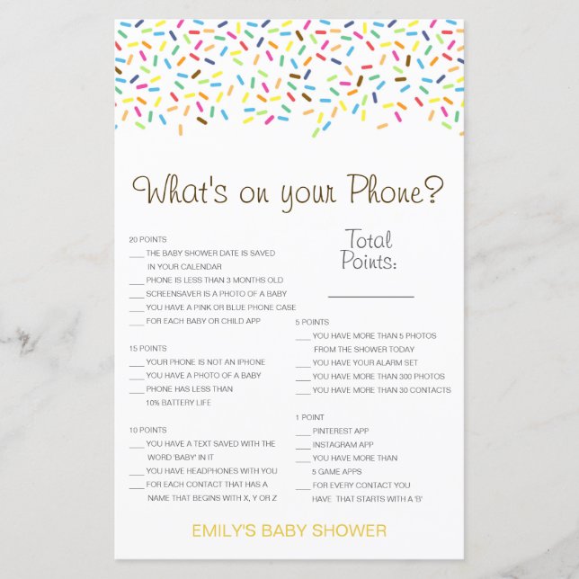 Editable What's on your Phone Baby Shower Game (Front)