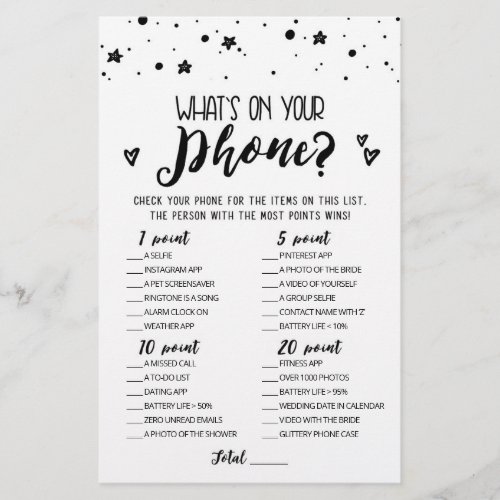 Editable Whats on your phone Bridal Party game