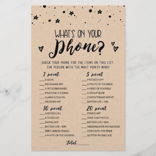 Editable Whats on your phone Bridal Party game