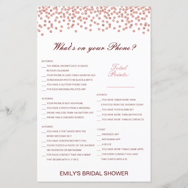 Editable What's on your Phone Bridal Shower Game (Front)