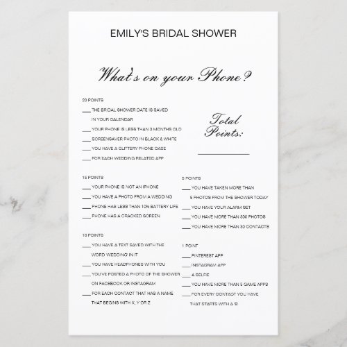 Editable Whats on your Phone Bridal Shower Game