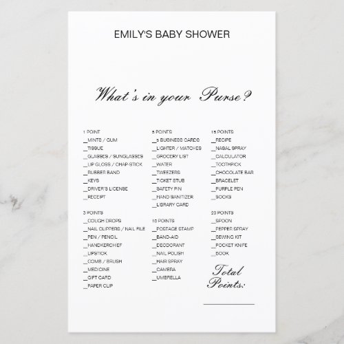 Editable Whats on your Purse Bridal Baby Shower