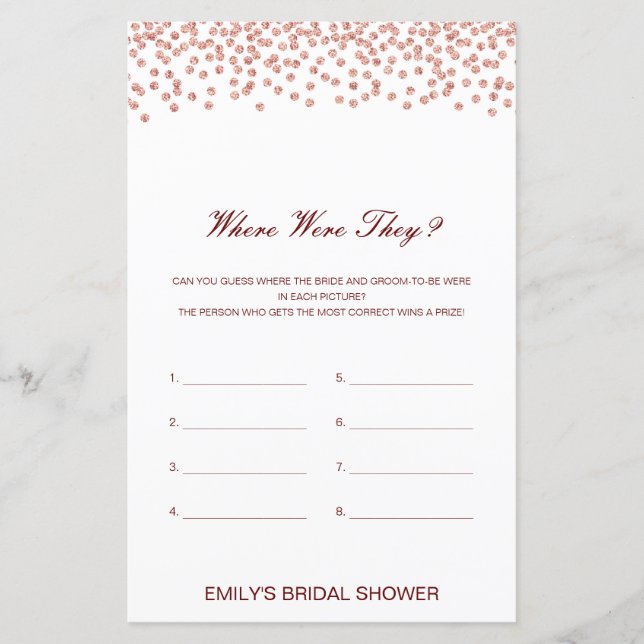 Editable Where were they Bridal Shower Game (Front)