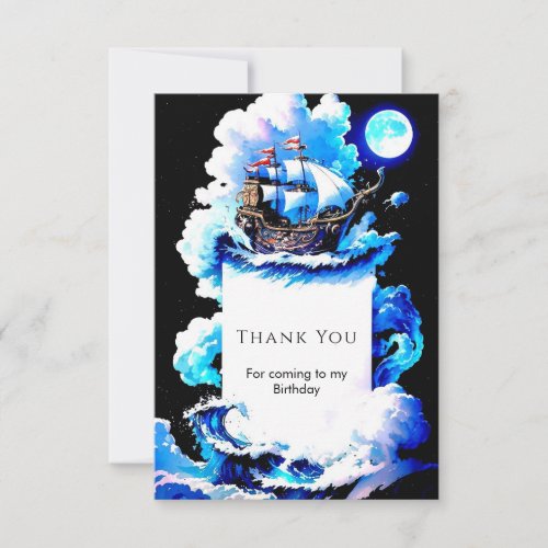 Editable Whimsical Sea Pirate Birthday Thank You Card