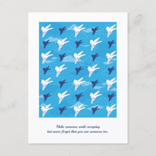 Editable White Bird Fly in the Blue Sky Pattern Postcard