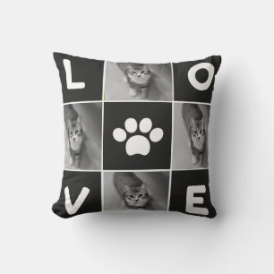 editable white black cat cute lover simple minim throw pillow