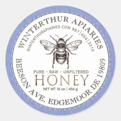 Editable White Blue Kraft Honey Jar Bee Label 