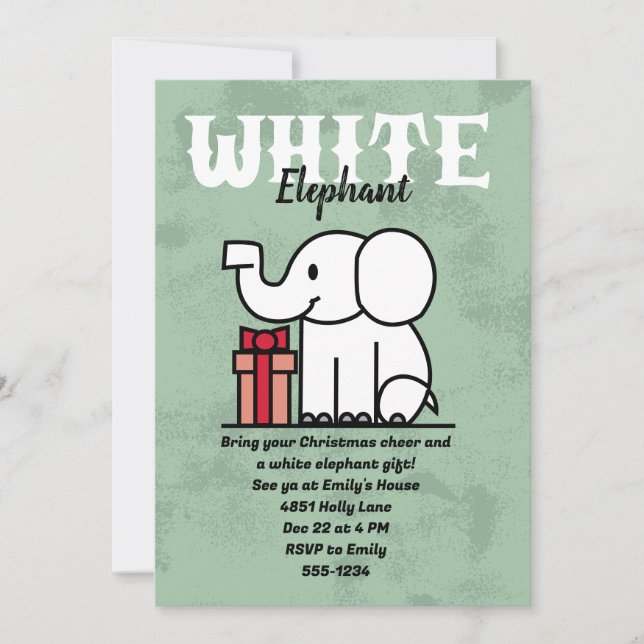 Editable White Elephant Party Custom Invitation (Front)