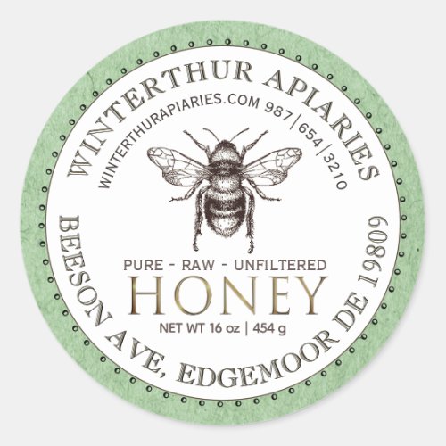 Editable White Green Kraft Honey Jar Bee Label 
