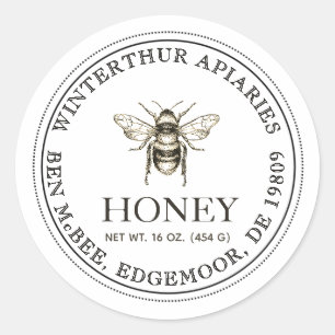 Editable White Honey Jar Bee Label