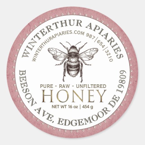 Editable White Rose Kraft Honey Jar Bee Label 