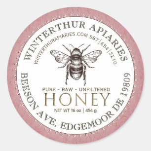 Editable White Rose Kraft Honey Jar Bee Label
