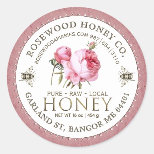 Editable White Rose Kraft Honey Jar Bee Label 
