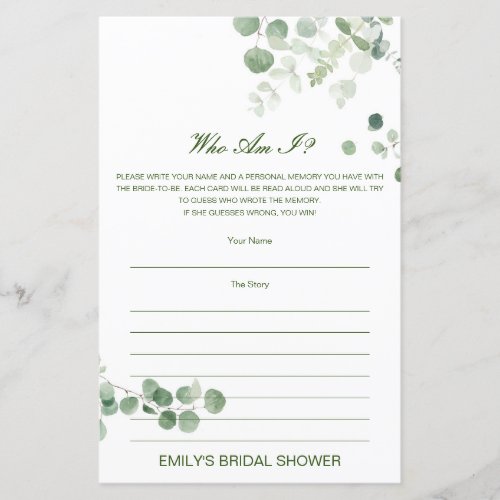 Editable Who Am I Memory Lane Bridal Shower