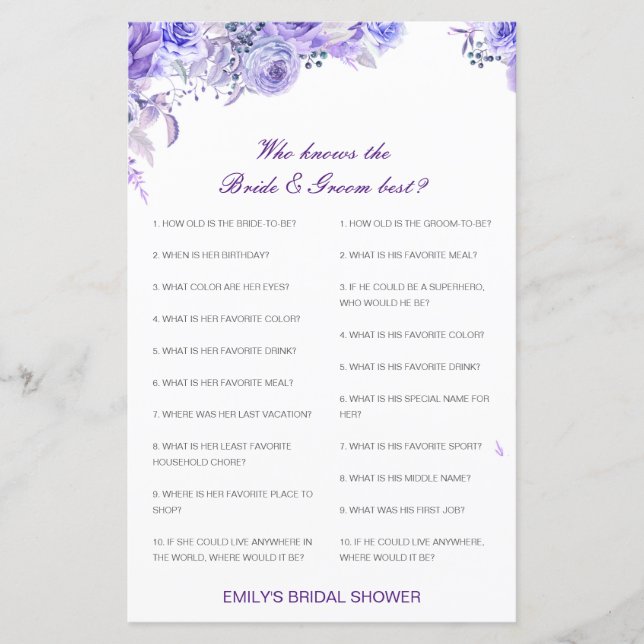 Editable Who Knows Bride and Groom Best Card (Front)