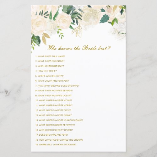 Editable Who Knows Bride Best Bridal Shower Game