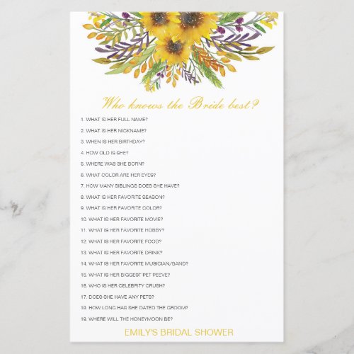 Editable Who Knows Bride Best Bridal Shower Game