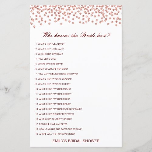 Editable Who Knows Bride Best Bridal Shower Game