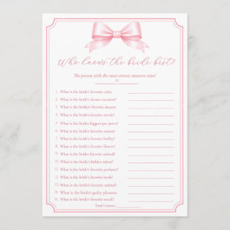 Editable Who Knows Bride Bridal Shower Fun Game 
