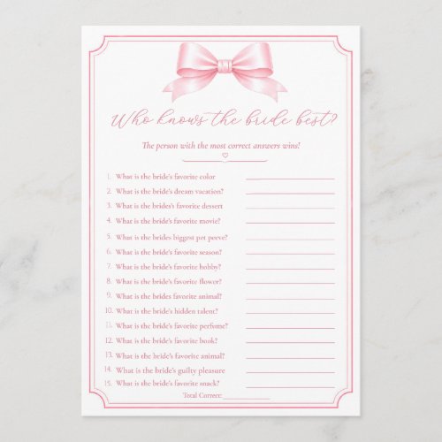 Editable Who Knows Bride Bridal Shower Fun Game