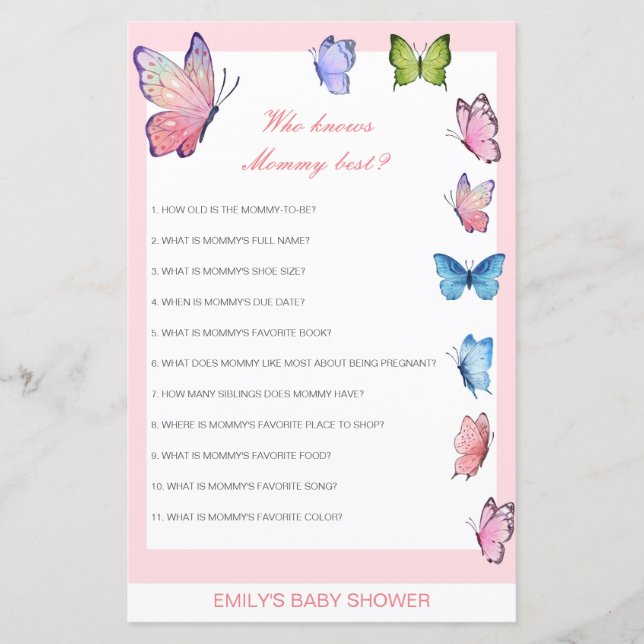 Editable Who Knows Mommy Best Baby Shower Game (Front)