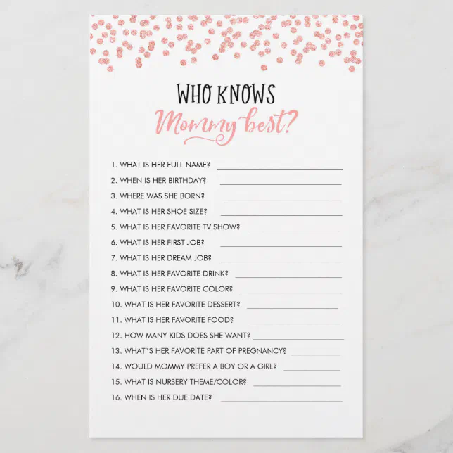 Editable Who knows Mommy Best? Baby Shower Game | Zazzle