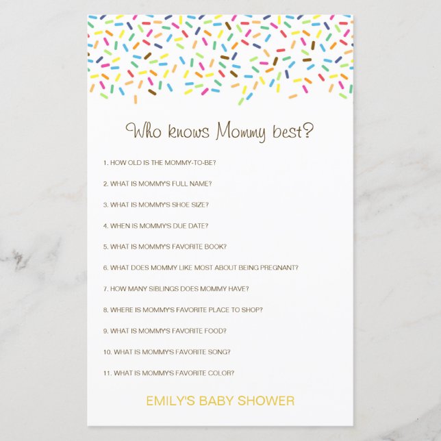 Editable Who Knows Mommy Best Baby Shower Game (Front)