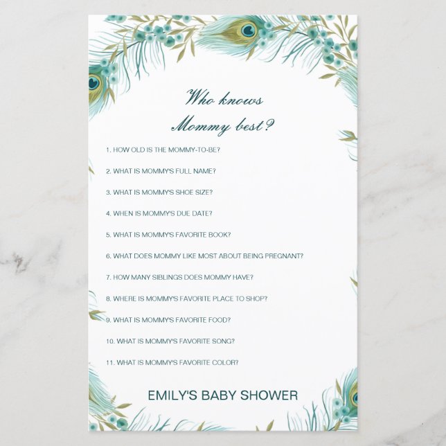 Editable Who Knows Mommy Best Baby Shower Game (Front)