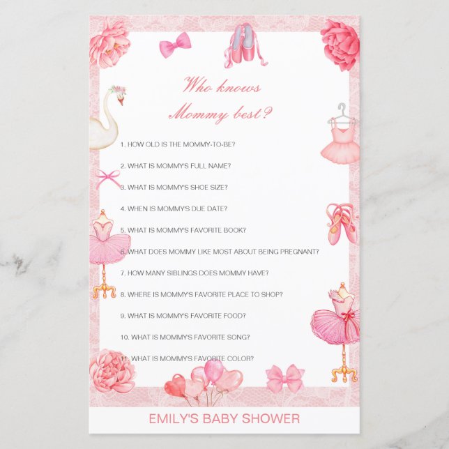 Editable Who Knows Mommy Best Baby Shower Game (Front)