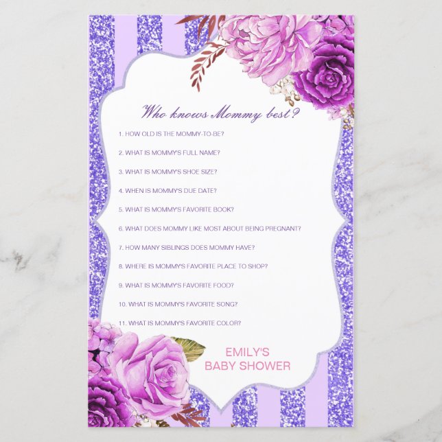 Editable Who Knows Mommy Best Baby Shower Game (Front)