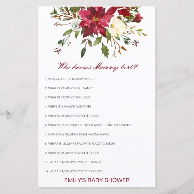 Editable Who Knows Mommy Best Baby Shower Game (Front)