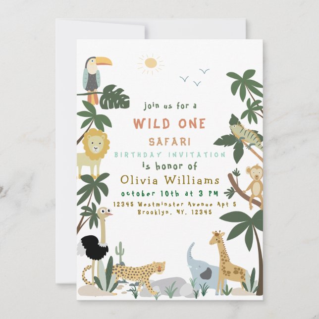 Editable Wild One Safari Invitation Template (Front)