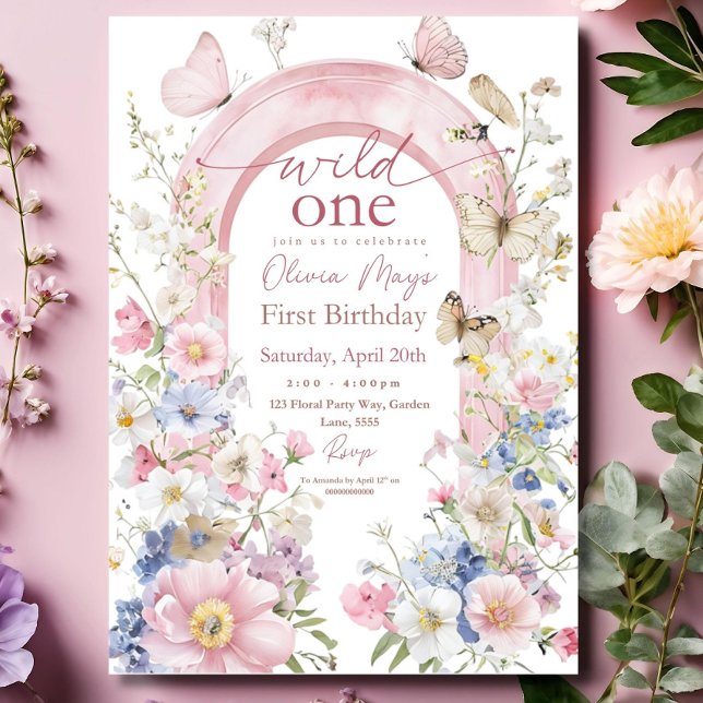 Editable Wildflower Wild ONE 1st Birthday Invitati Invitation (Creator Uploaded)