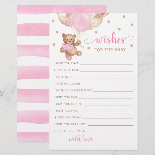 Editable Wishes for the Baby Shower Teddy Bear (Front/Back)
