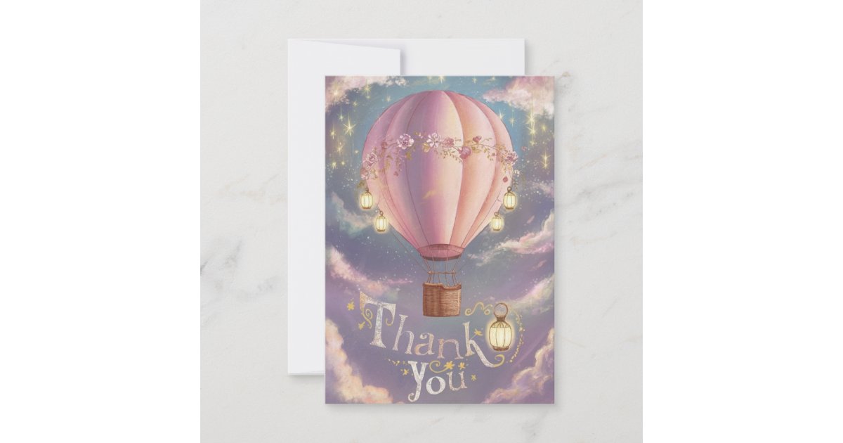 Editable Wishes Hot Air Balloon Thank You Card | Zazzle