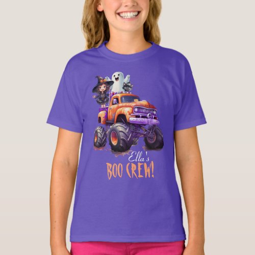 Editable Witch Ghost Monster Truck Halloween Youth T_Shirt