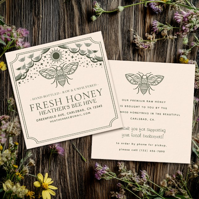 Editable Witchy Tarot Beekeeper Honeybee  Square Business Card (Creator Uploaded)