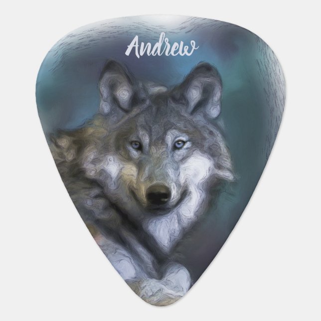 Editable Wolf Head Guitar Pick (Front)