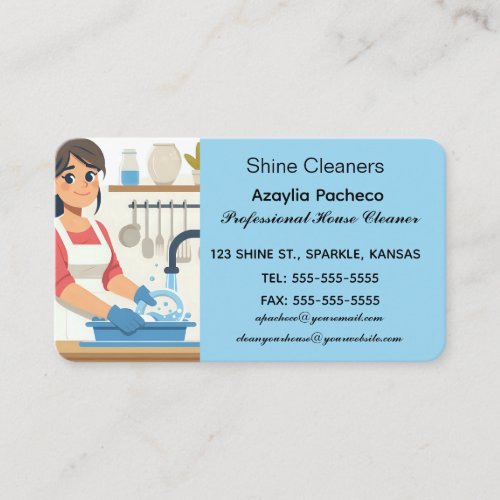 Editable Woman Washing Dishes Maid Services Business Card