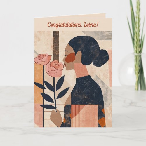 Editable Woman With Roses Congratulations Card