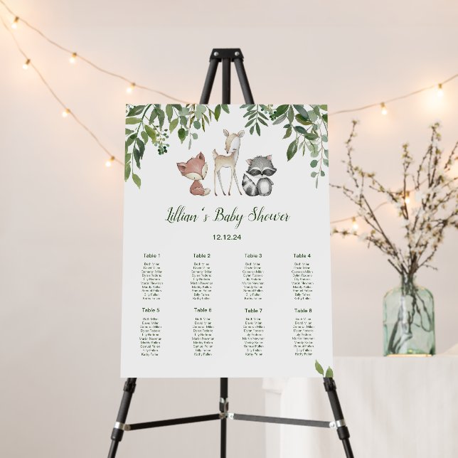Editable Woodland Baby Shower Seating Chart Poster (In Situ (Stand))