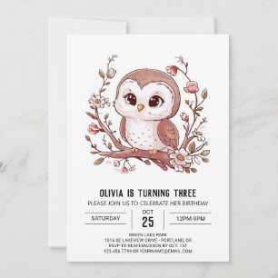 Editable Woods Digital Owl Birthday Invitation