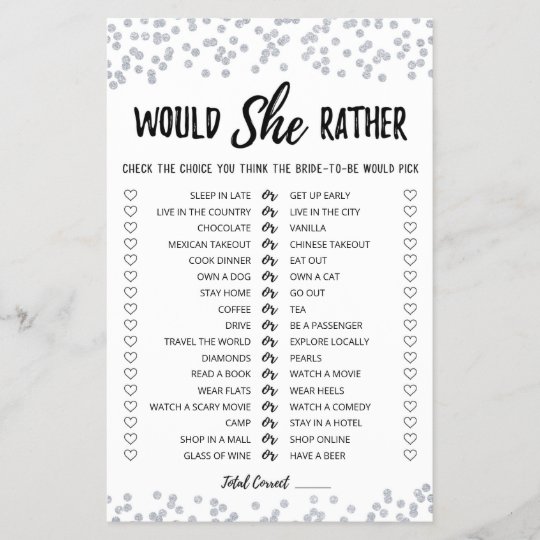 Editable Would She Rather Bridal Shower Game