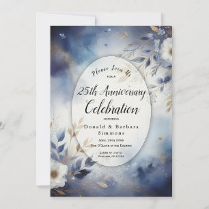 Editable Year Navy Blue Gold Floral Anniversary Invitation