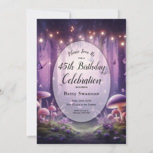 Editable Year Purple Butterflies Birthday Party Invitation