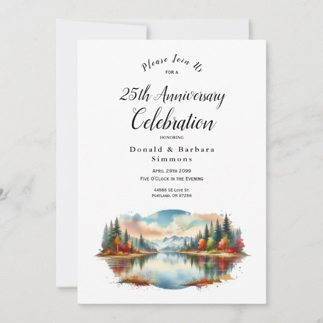 Editable Year Rustic Autumn Lakeside Forest  Invitation (Front)
