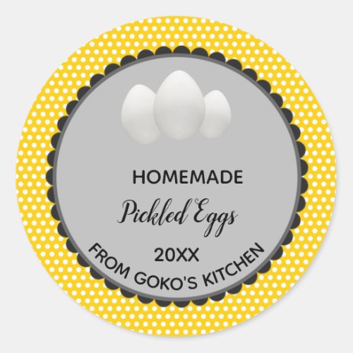 Editable Yellow Polka Dot Pickled Eggs Label