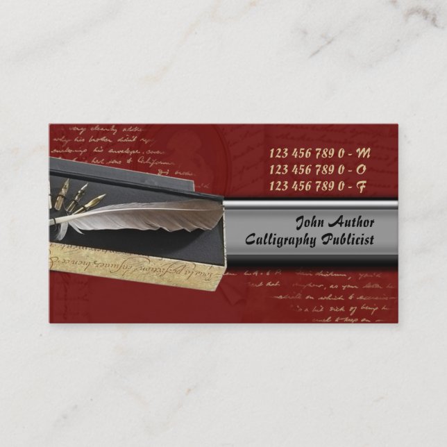 Editor author writer journalist quill business card (Front)